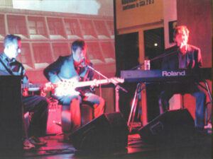 Scott Frazer, Oreste Gargaro and Steven performing songs from “Exit Music” at the CCA